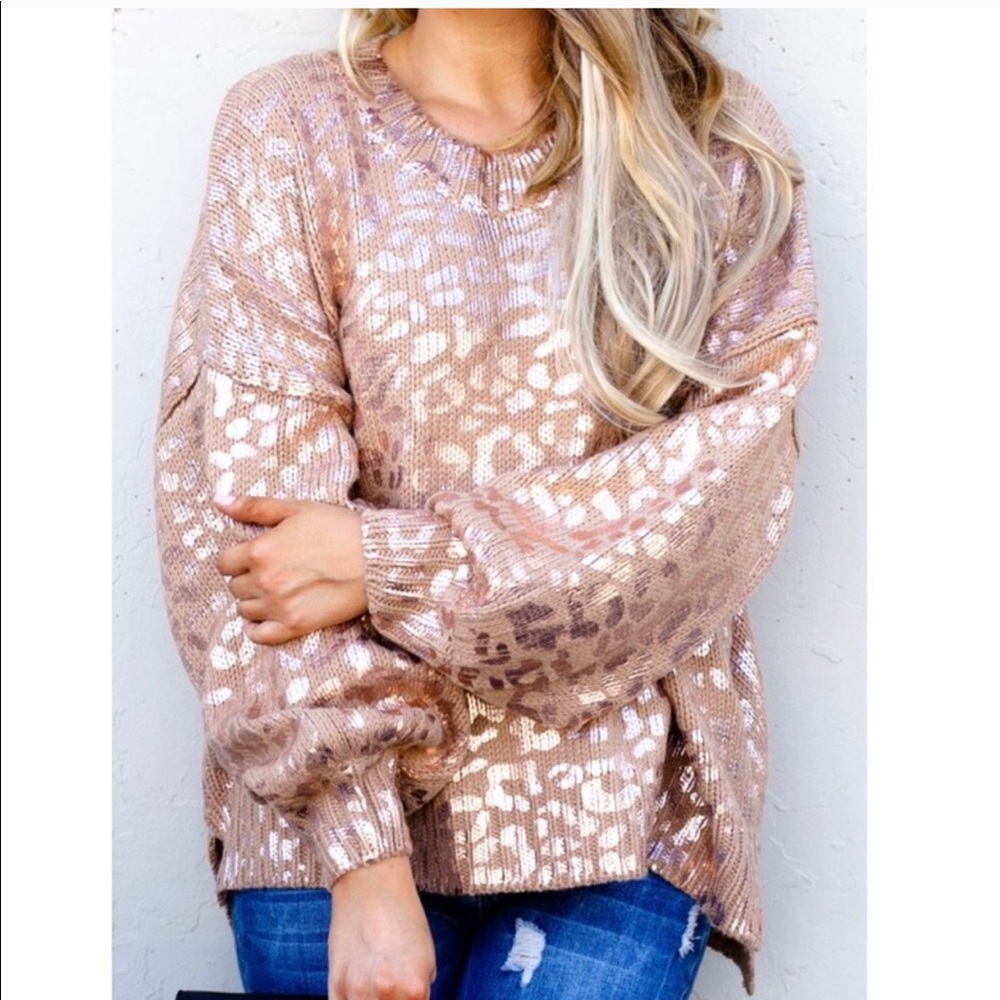 Rose-Gold Leopard Sweater - Picture 2 of 5